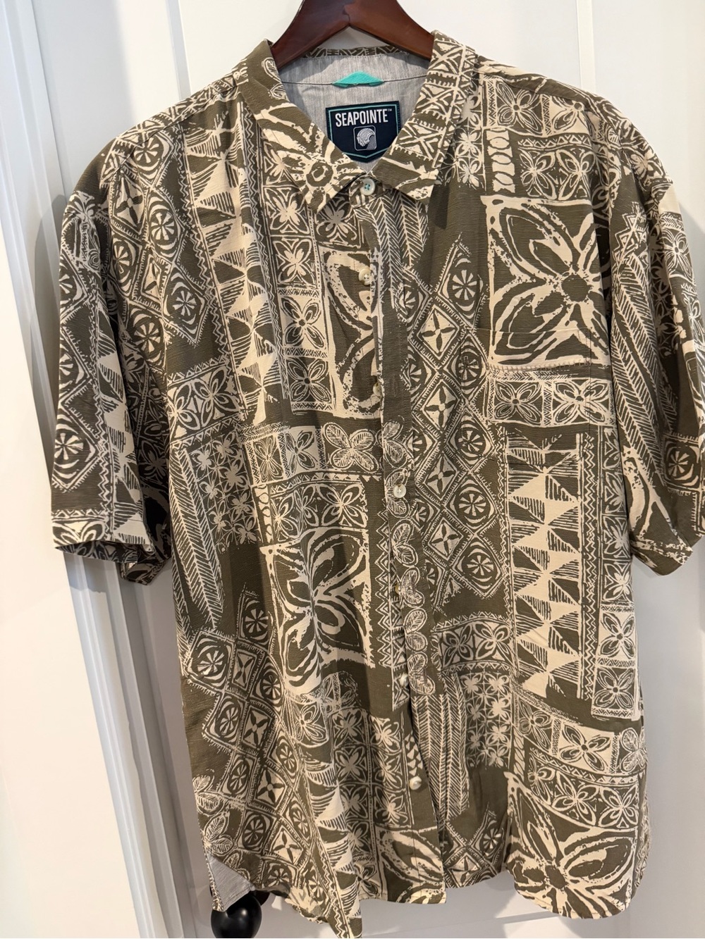 Olive & Cream Short-Sleeve Button-Down Shirt